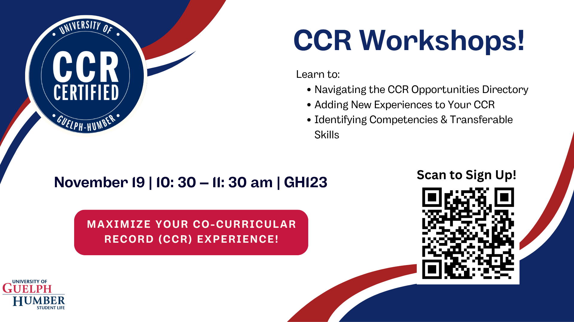 CCR poster promoting the workshop with time and location details