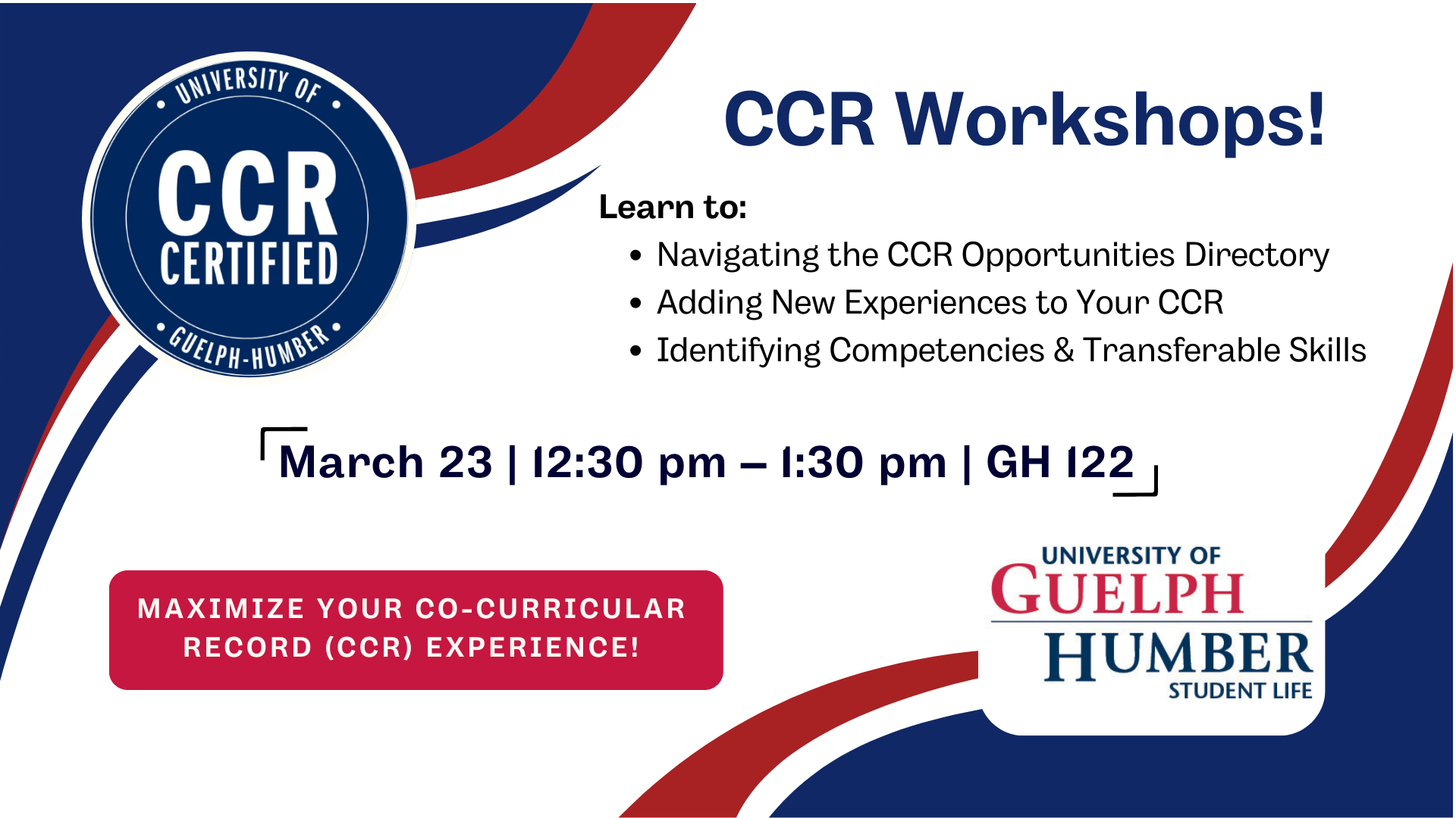 CCR Workshops date, time and location
