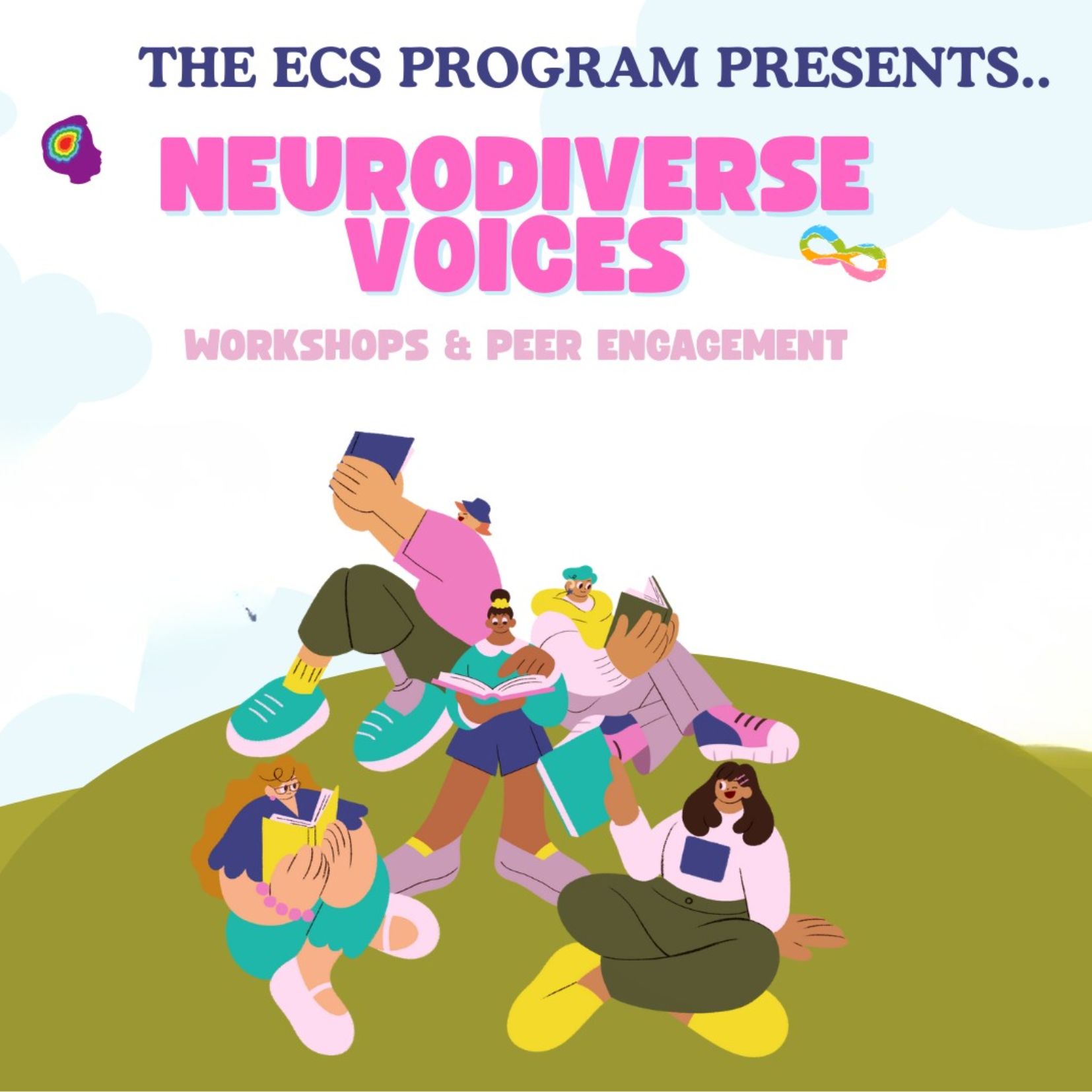 group of students sitting together, socializing, reading