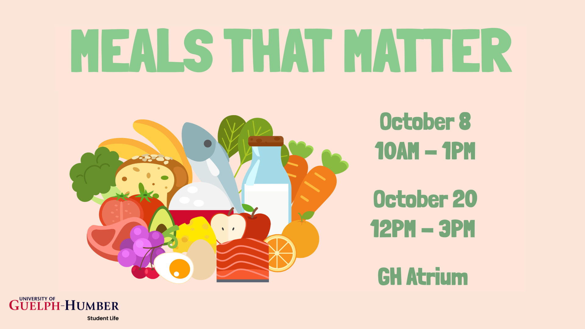 Meals That Matter event details with an image of various healthy foods