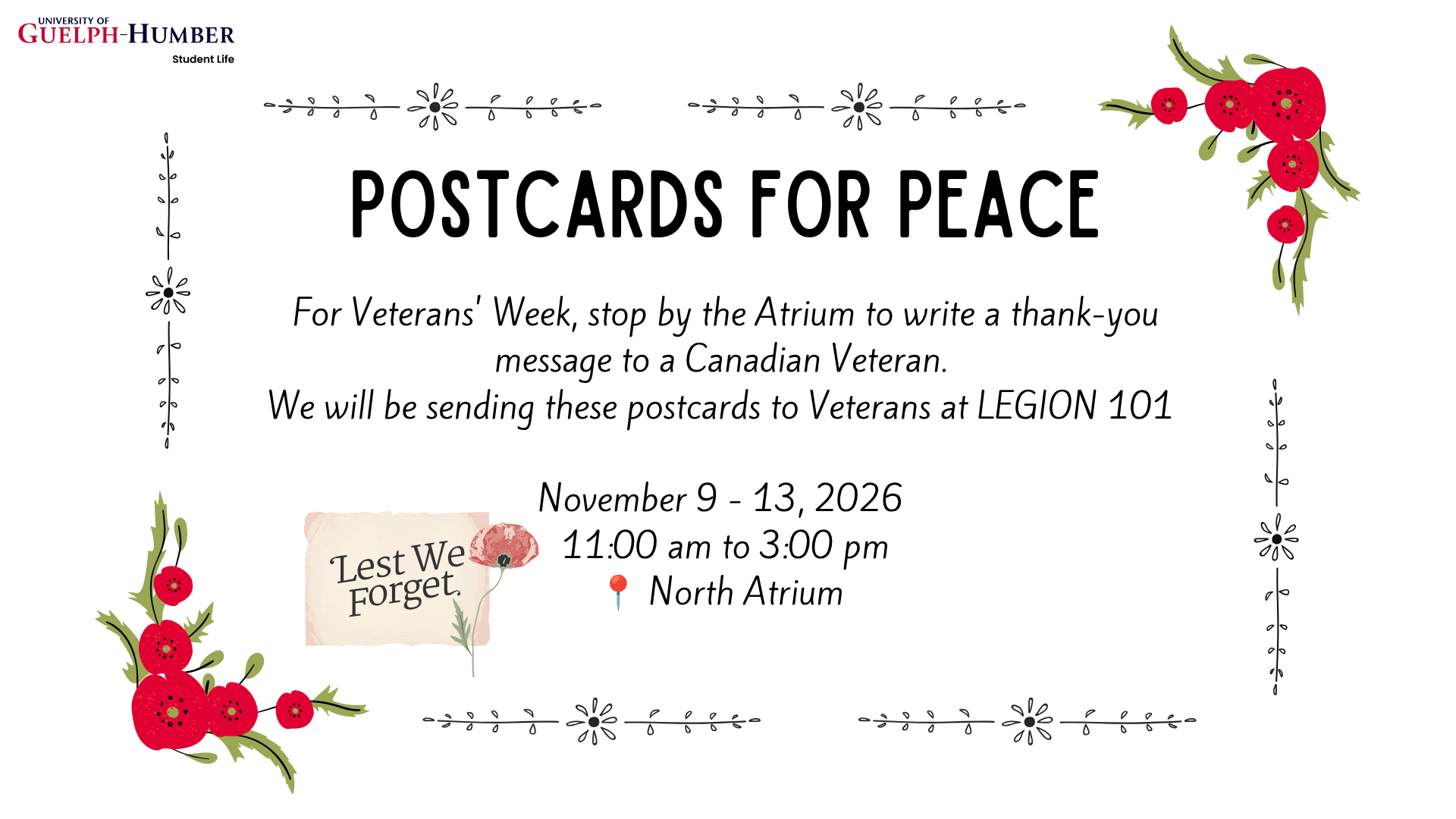 Postcards for Peace banner with information
