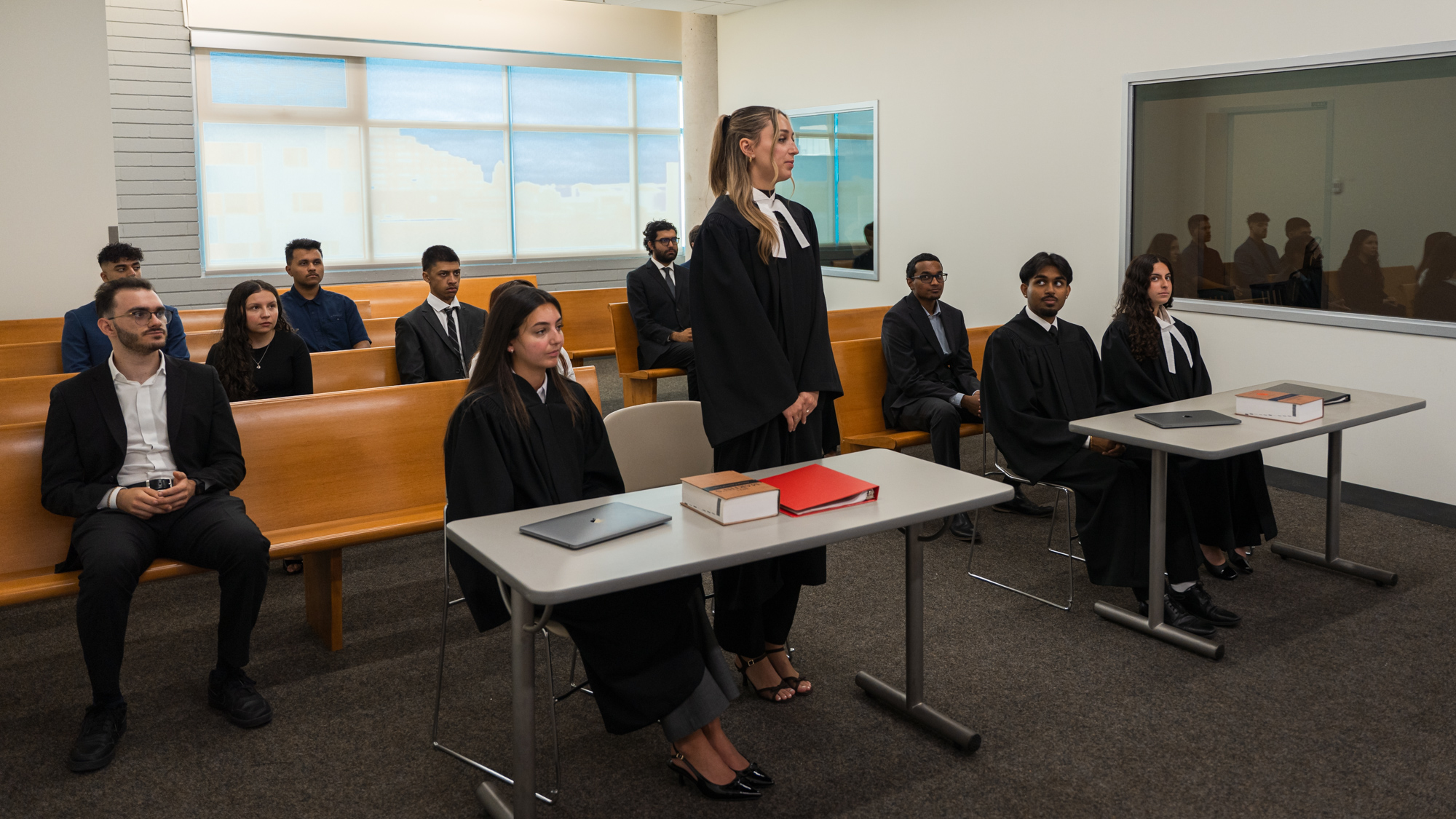 Students use the mock courtroom