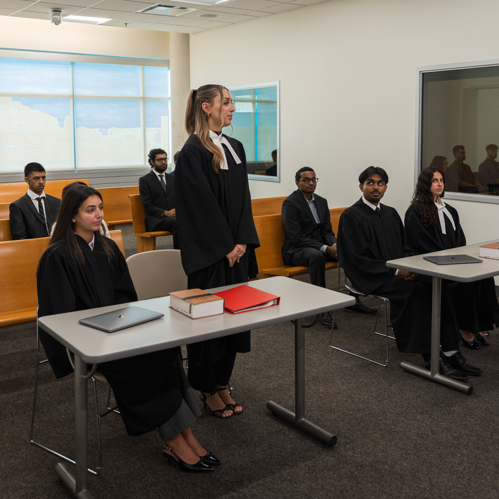 Students use the mock courtroom