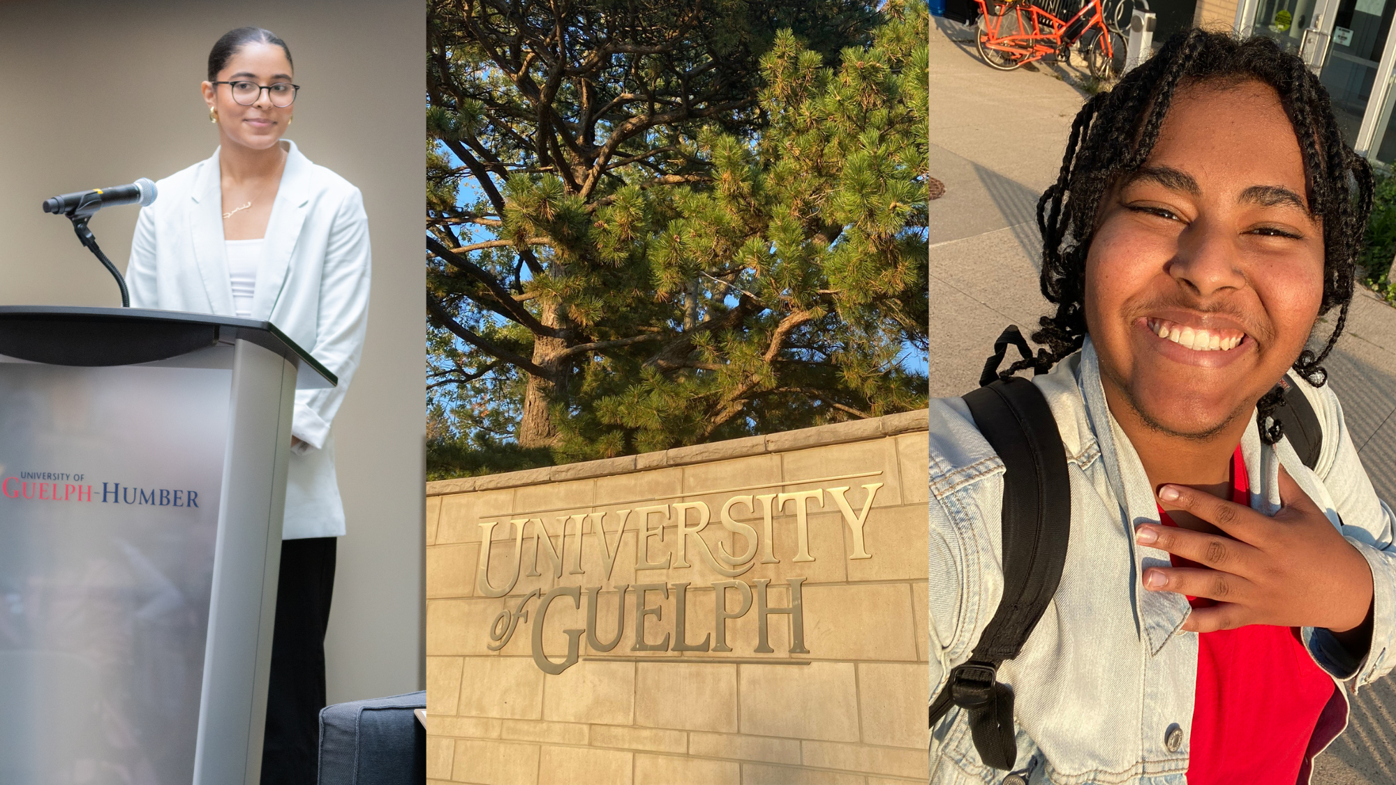 Pictures of student Senators from UofGH flank a University of Guelph sign