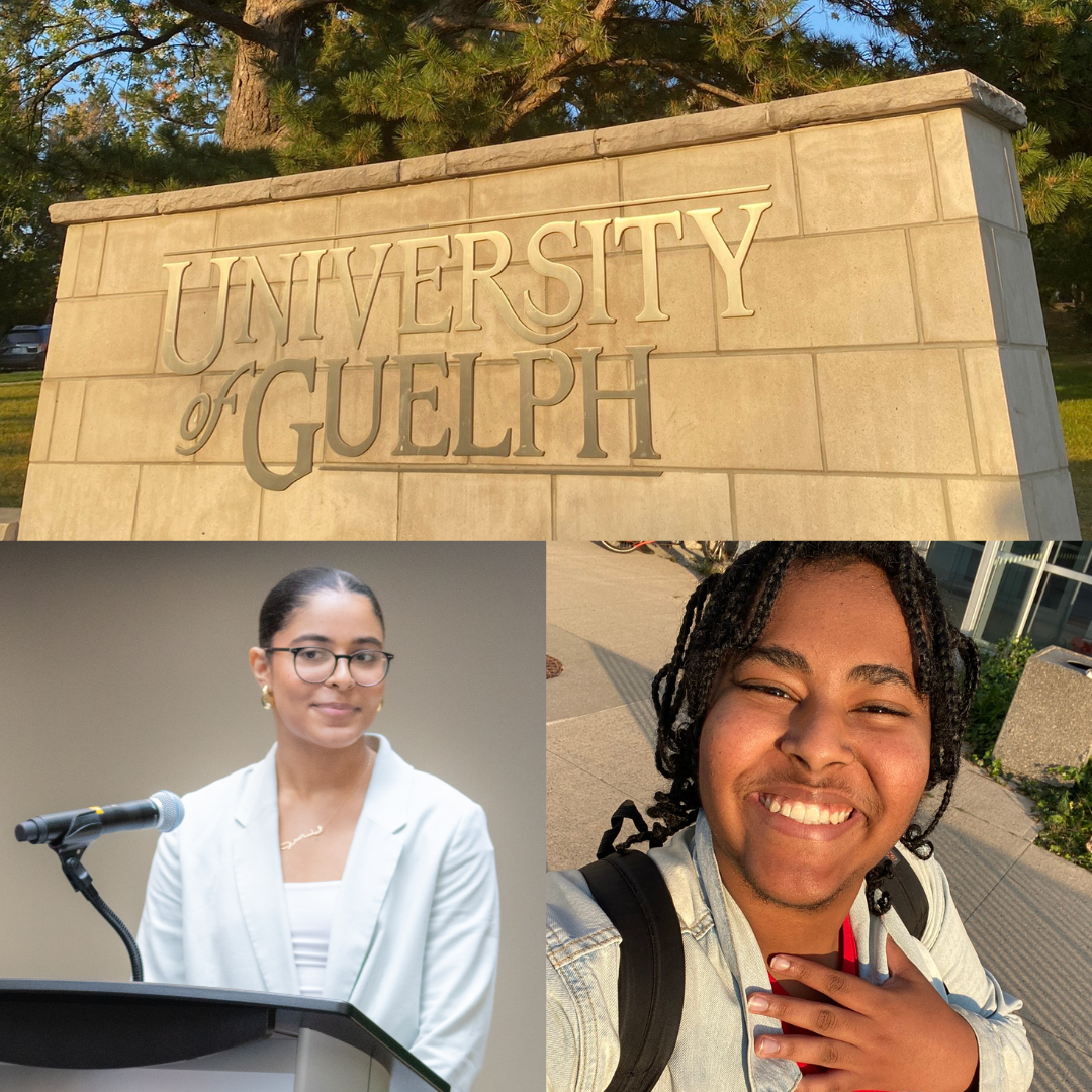 Pictures of student Senators from UofGH flank a University of Guelph sign