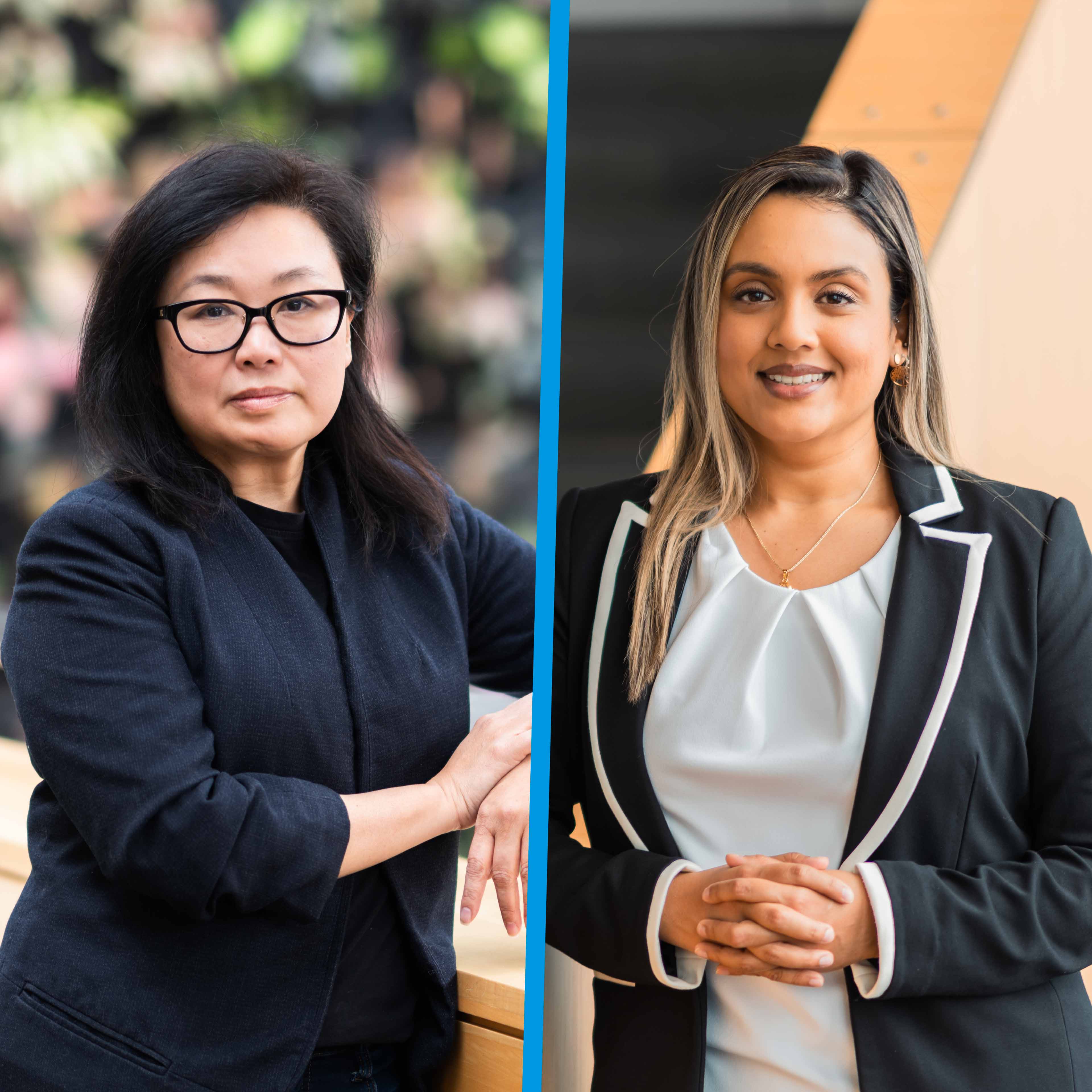 Elaine Chan-Dow and Dr. Nalini Ramlal pose for photos side by side at Guelph-Humber
