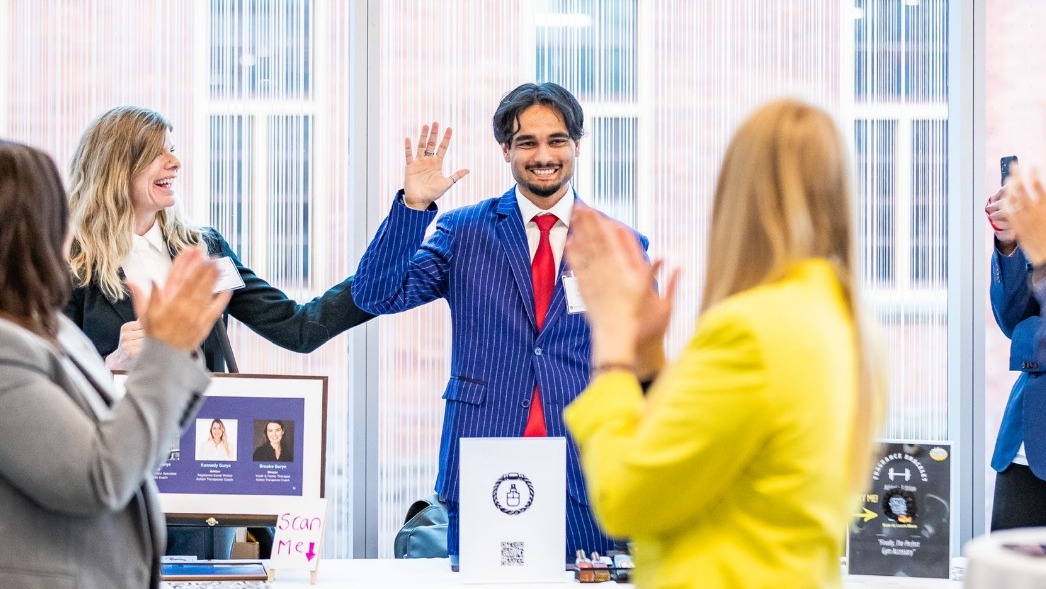Gabe Abass waves to the crowd during the BMO competition