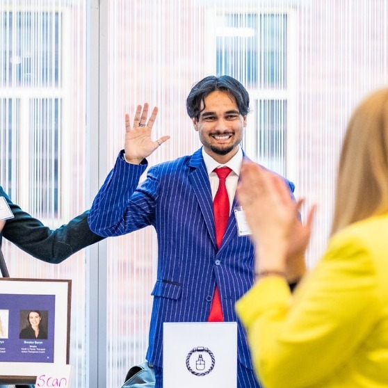 Gabe Abass waves to the crowd during the BMO competition