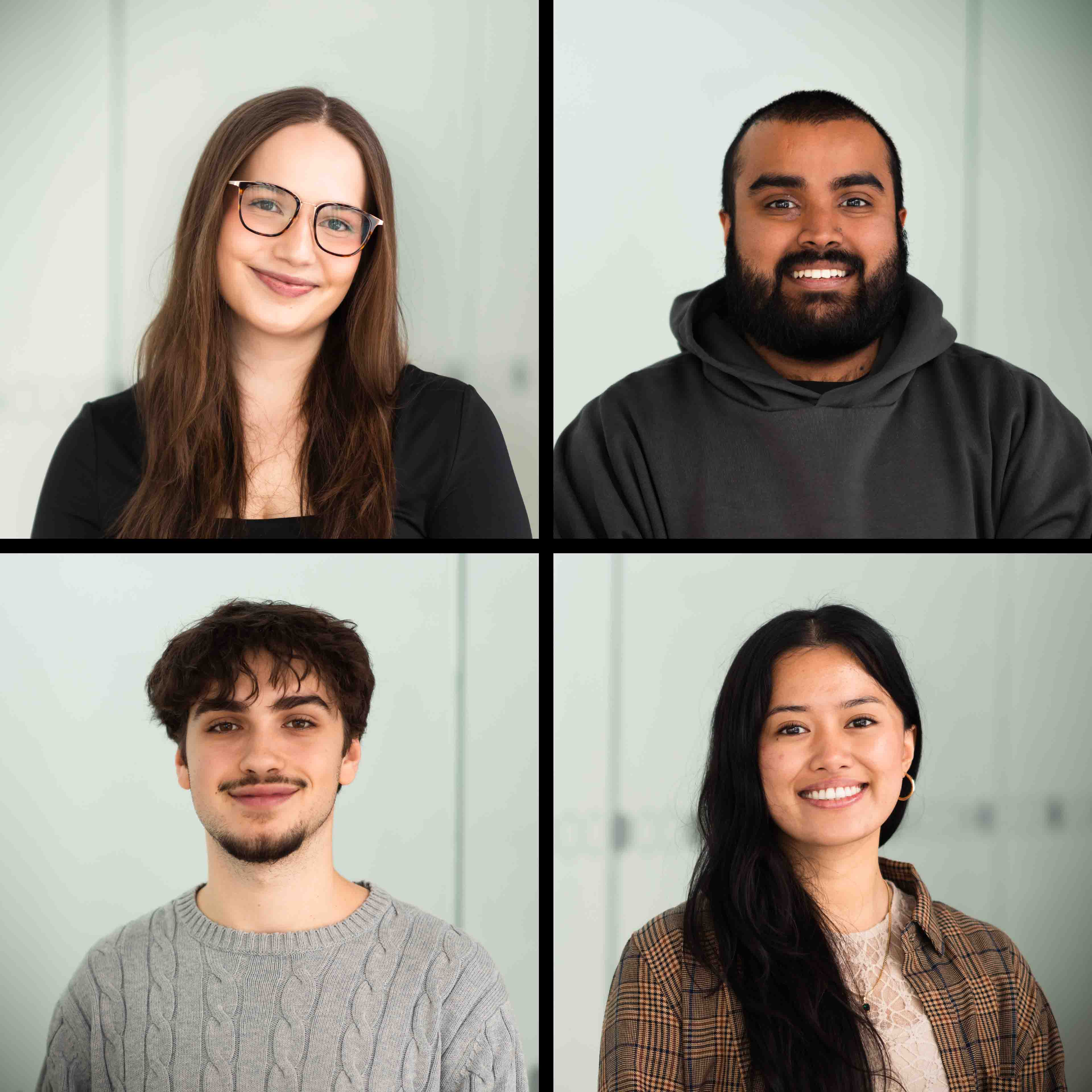 Four students' headshots arranged in a grid