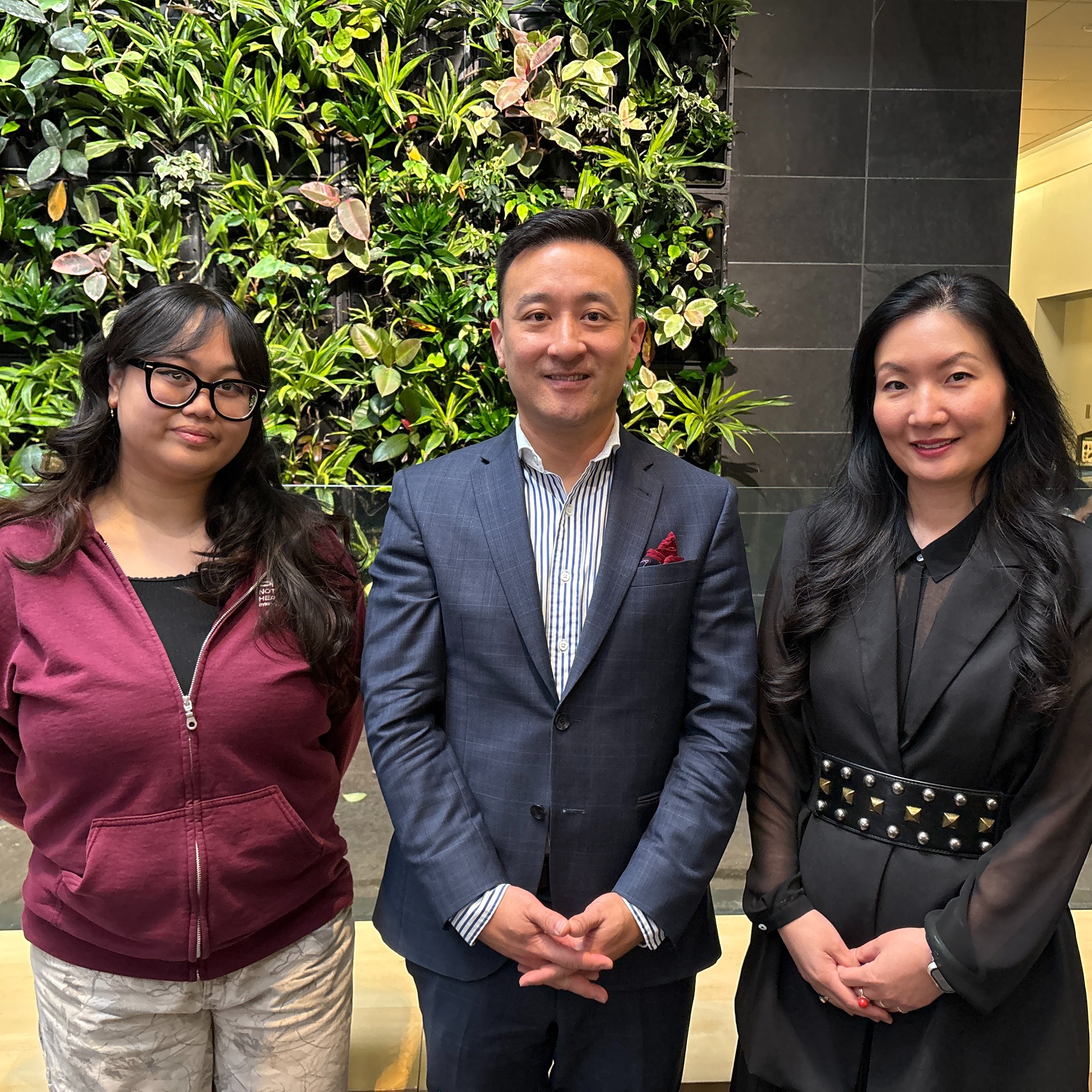 Second-year student Hannah Grace Acacio, Dr. John Lee, Psychology Chair Dr. Alice Kim stand together