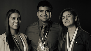 Melissa Hussain, Dilshan Jayasinghe and Jhanvi Jamindar pose