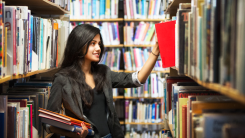 Student in library