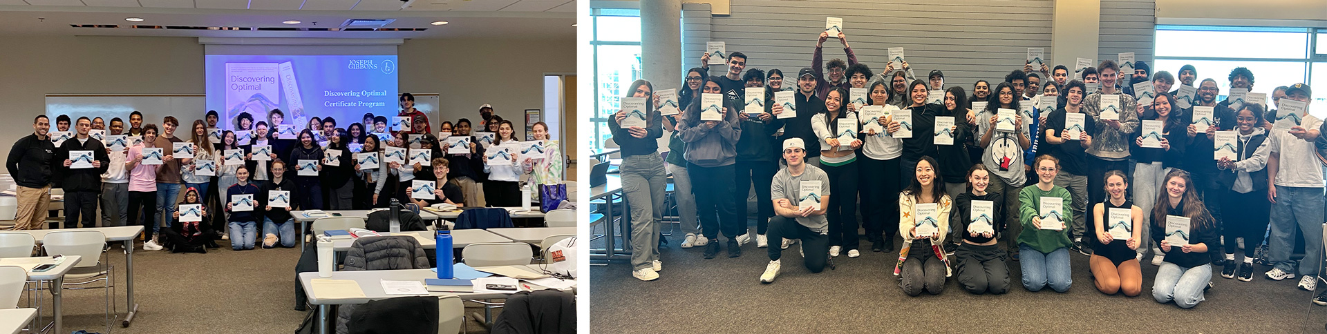 Two images of students holding certificates