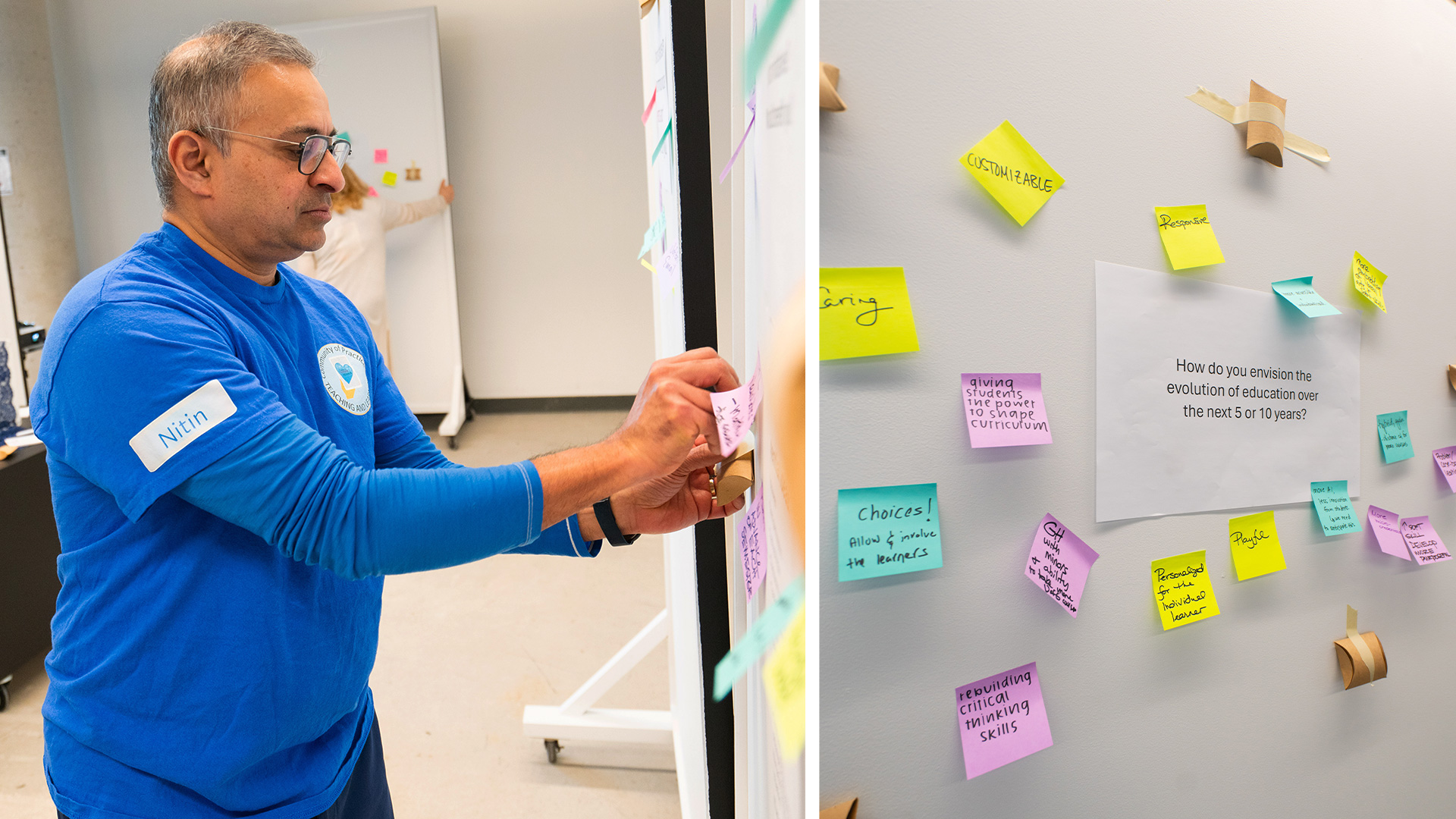 Professor adding post-its to a white board