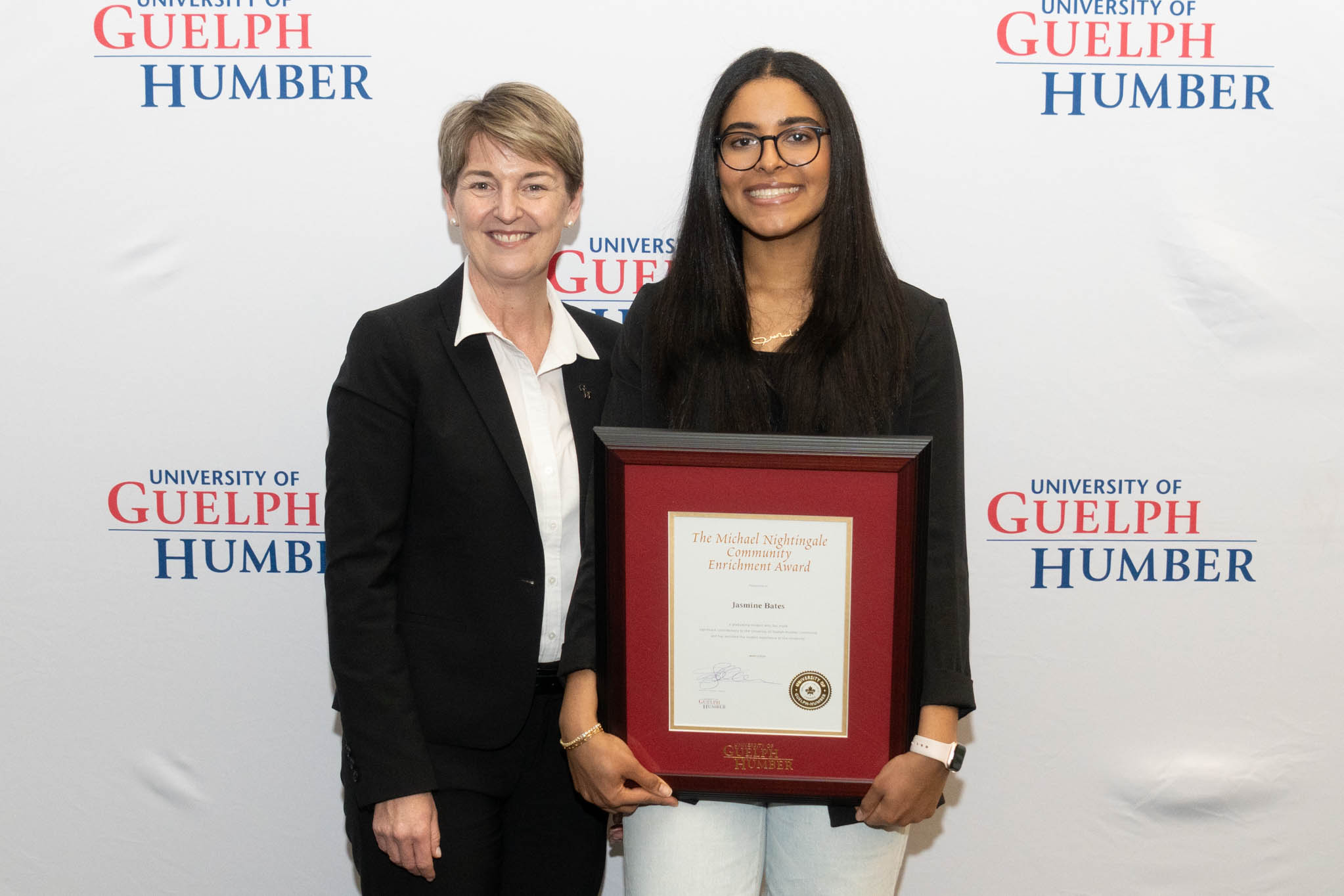 Award recipient, Jasmine Bates, with University of Guelph-Humber Vice-Provost, Dr. Melanie Spence-Ariemma