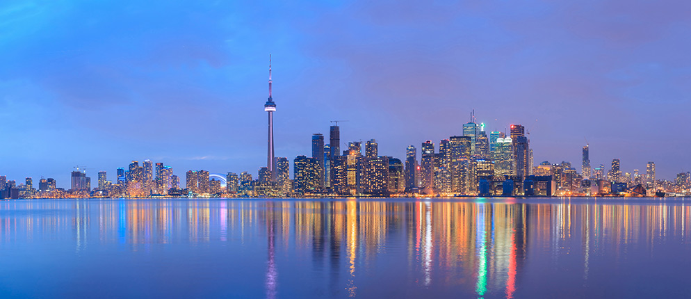 Toronto's skyline at dusk