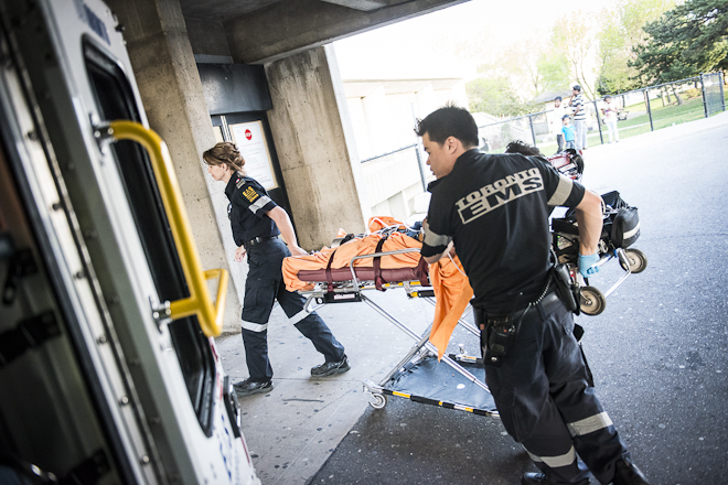 Paramedics offload patient