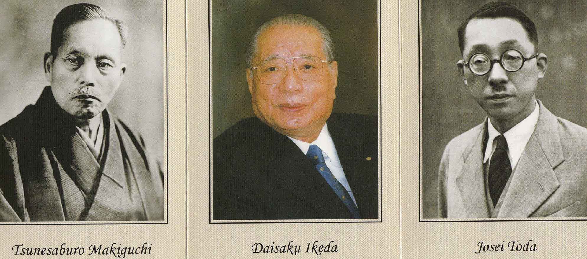 Images of Tsunesaburo Makiguchi, Daisaku Ikeda and Josei Toda