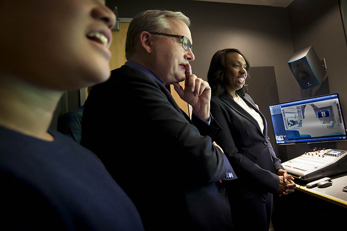 Chris Ballard and Mitzie Hunter observe UofGH's media facilities